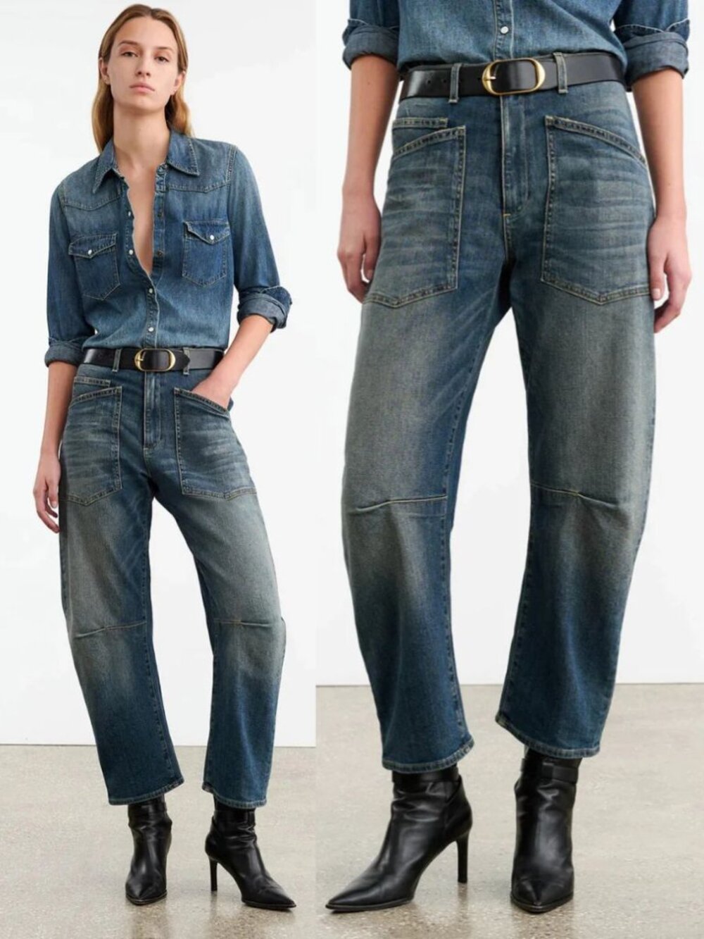 Nili Lotan Shon Jean Classic Wash Barrel Leg Denim Ankle Cropped Size 24 - Picture 2 of 10